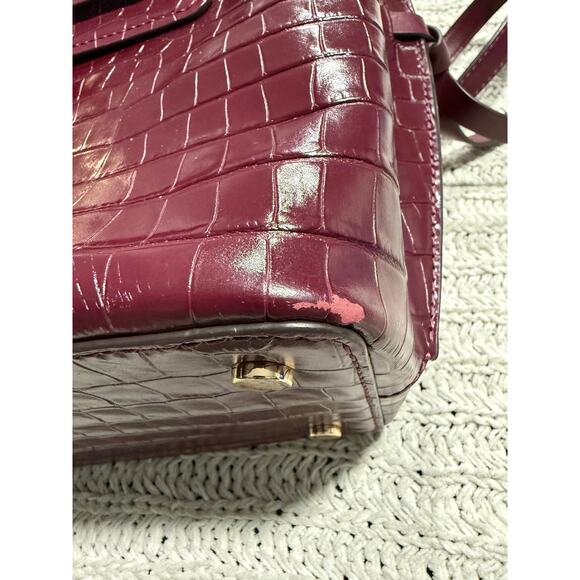 Michael Kors Hamilton Legacy Crocodile Embossed Leather Belted Satchel Burgundy - Picture 9 of 16